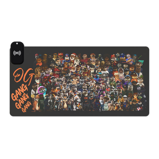 LED Gaming Mouse Pad, Wireless Charging Otter Family DESK MATT